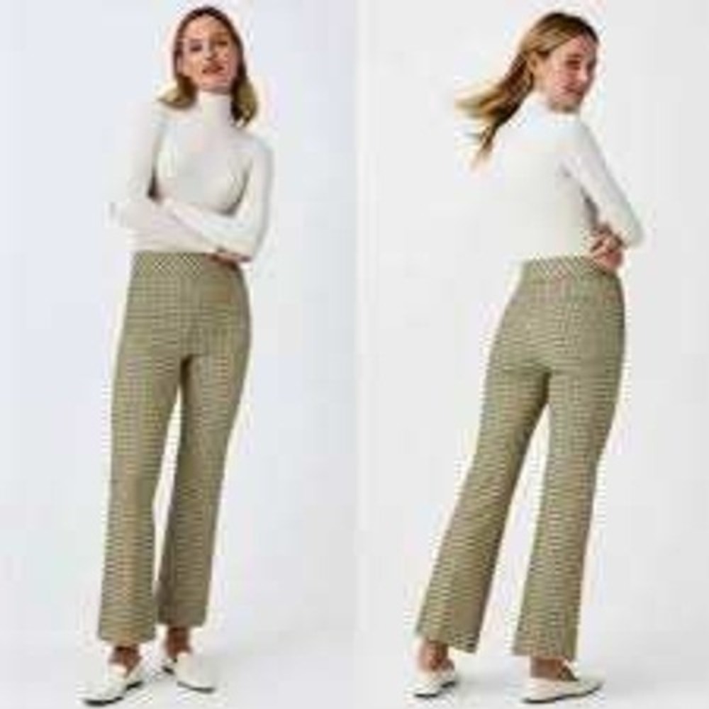 Spanx Perfect Kick Flare Pants XL NWT Houndstooth Trousers Mustard Brown XL NEW
